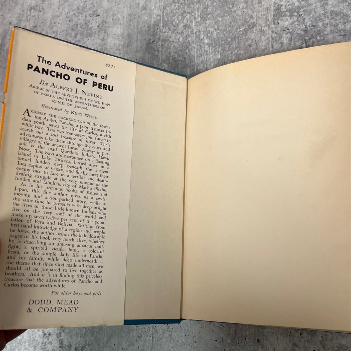 the adventures of pancho of peru book, by albert j. nevins, 1953 Hardcover image 4