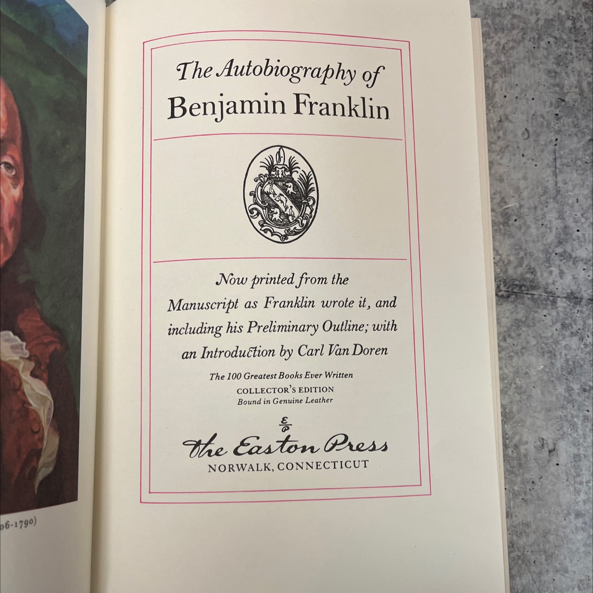 the autobiography of benjamin franklin book, by benjamin franklin, 1976 Leather, Vintage image 2