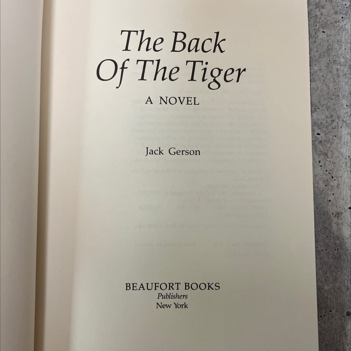 the back of the tiger book, by Jack Gerson, 1984 Hardcover, First Edition image 2