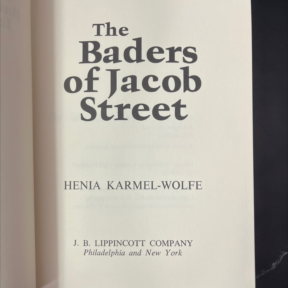 the baders of jacob street book, by henia karmel-wolfe, 1970 Hardcover, First Edition, Vintage image 2