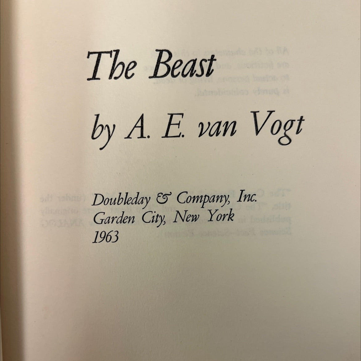 the beast book, by a. e. van vogt, 1963 Hardcover, Vintage image 2