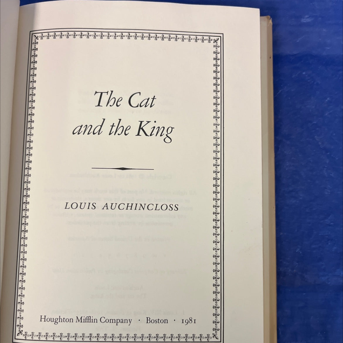 the cat and the king book, by louis auchincloss, 1981 Hardcover image 2