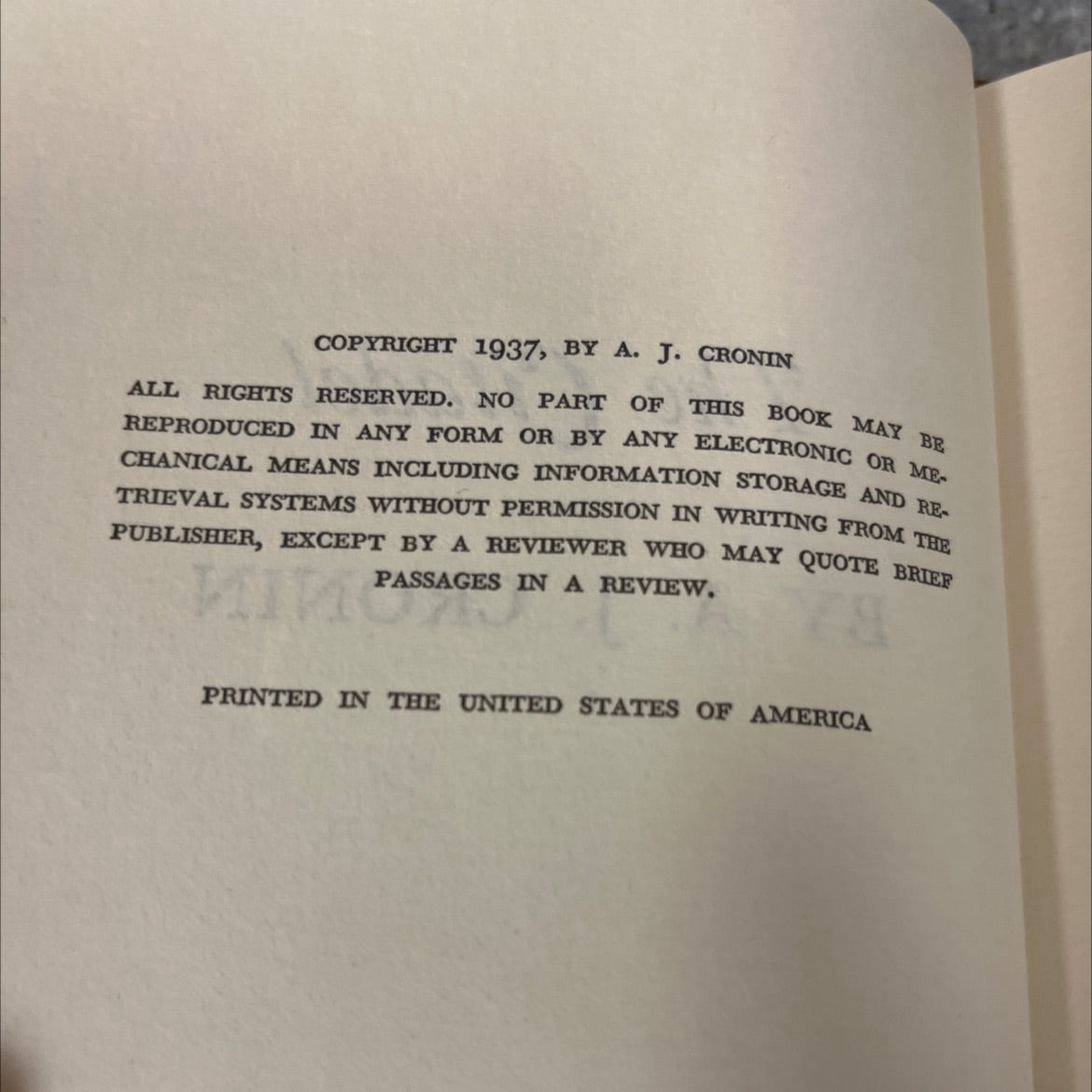 the citadel book, by a. j. cronin, 1937 Hardcover image 3