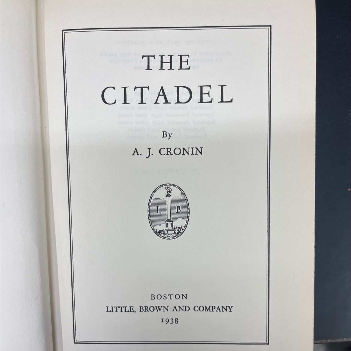 the citadel book, by A. J. Cronin, 1938 Hardcover image 2