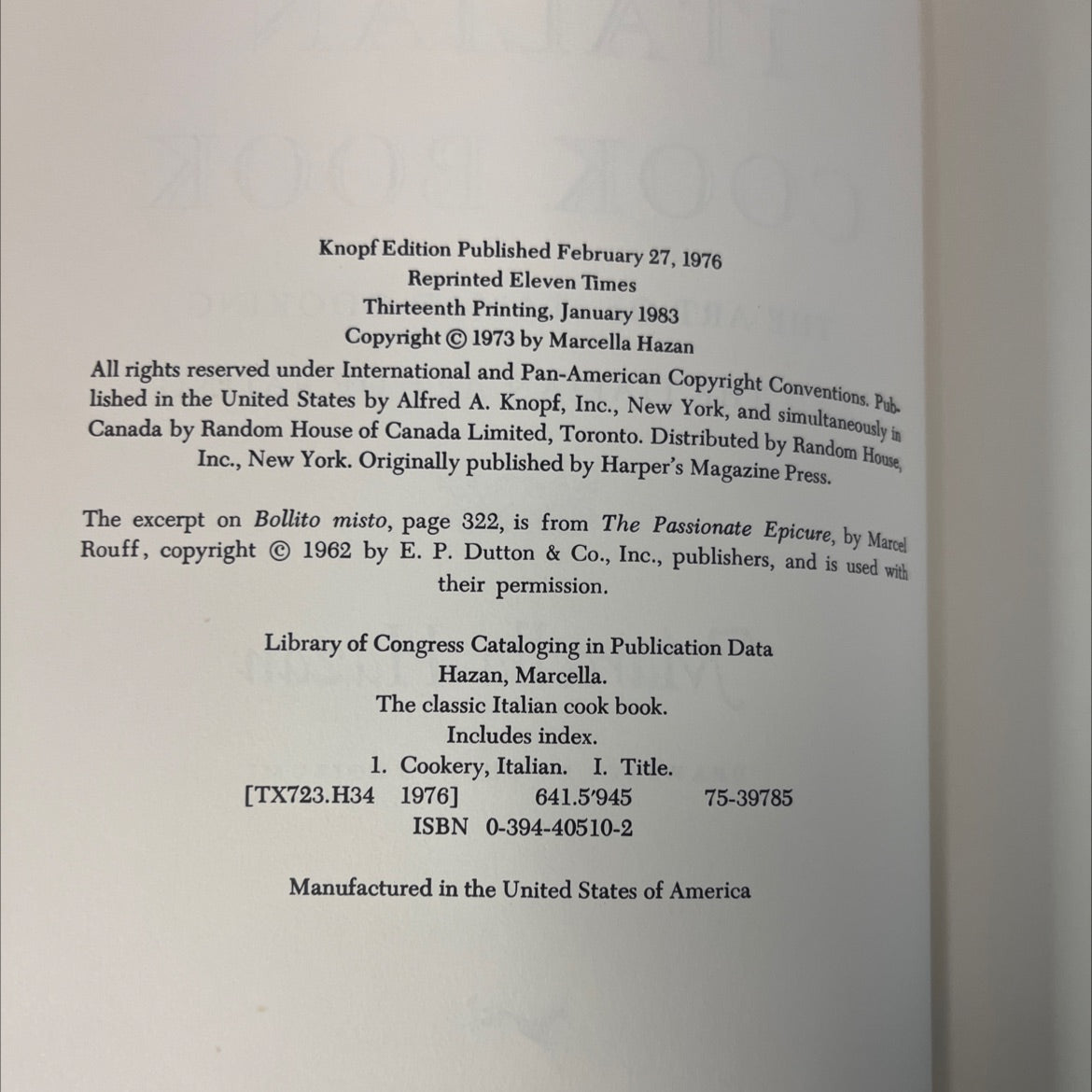 the classic italian cook book the art of italian cooking and the italian art of eating book, by Marcella Hazan, 1983 image 3