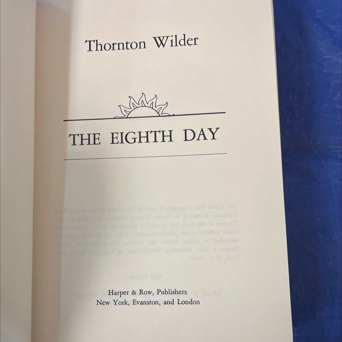 the eighth day book, by thornton wilder, 1967 Hardcover, First Edition image 2