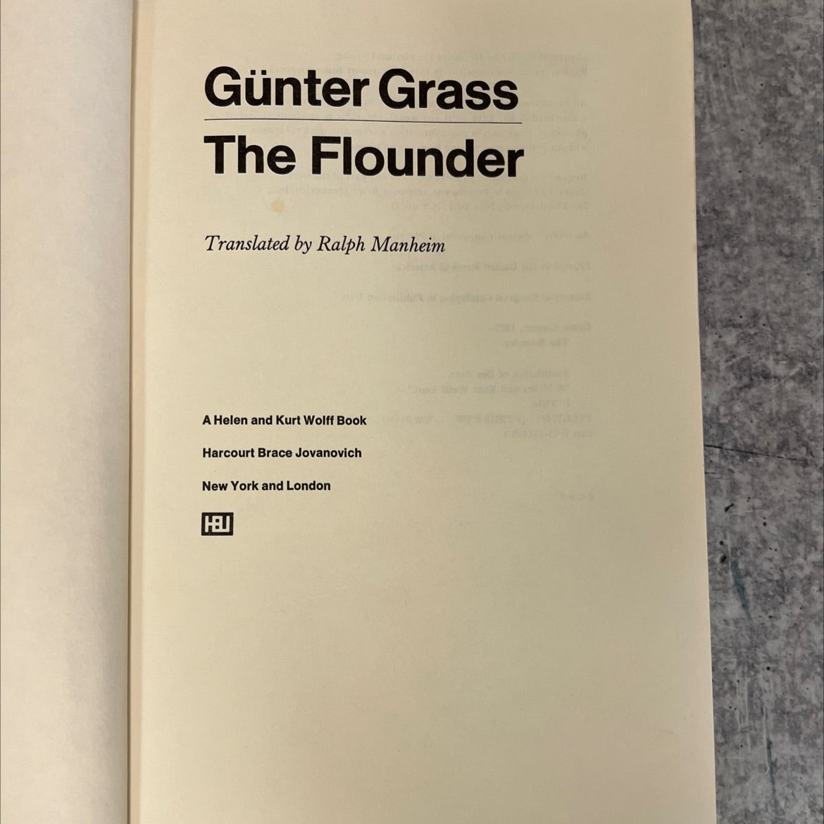 the flounder book, by günter grass, 1978 Hardcover, Vintage image 2