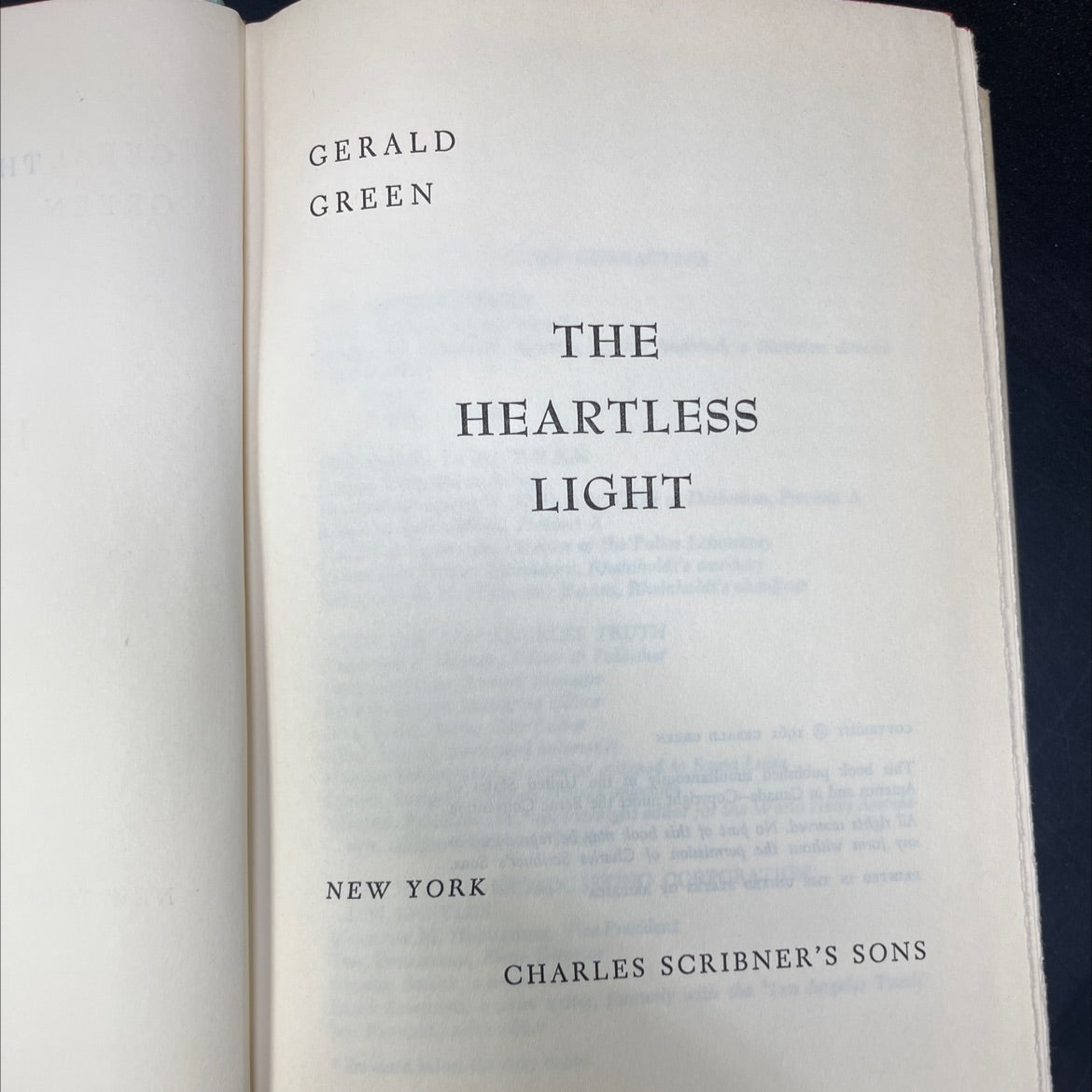 the heartless light book, by gerald green, 1961 Hardcover image 2