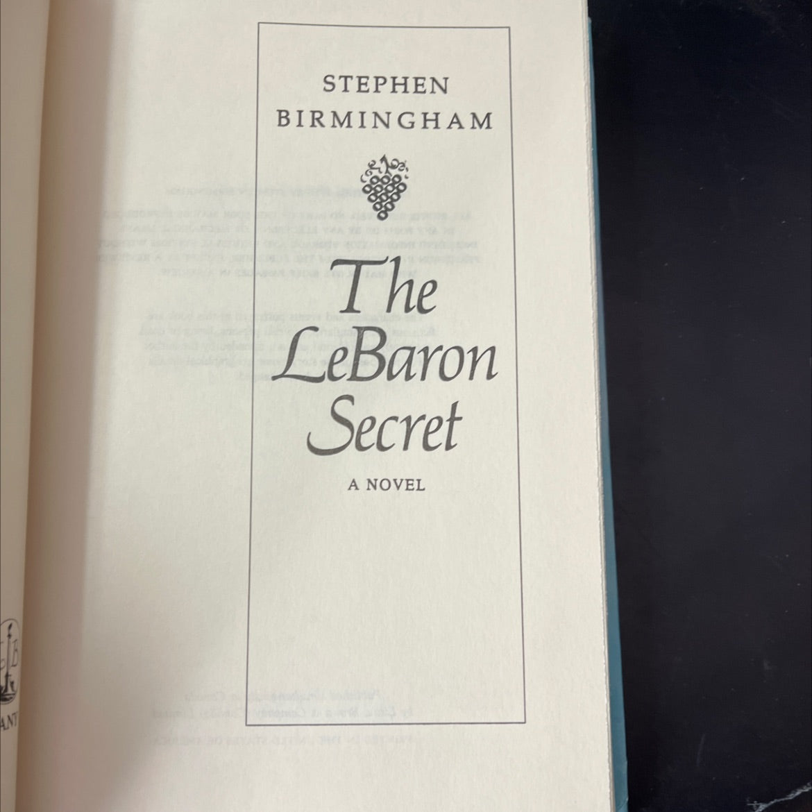 the lebaron secret book, by stephen birmingham, 1986 Hardcover image 2