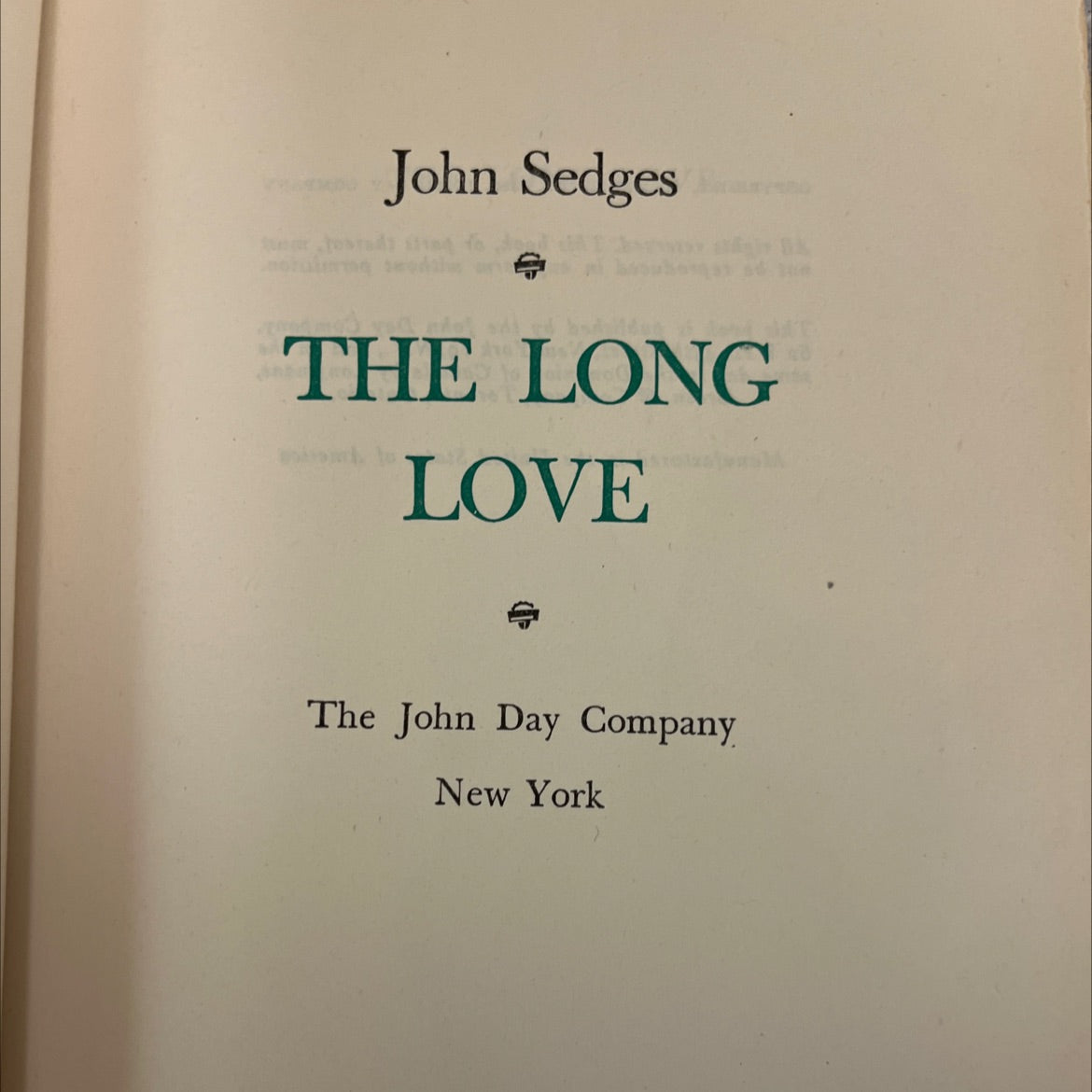 the long love book, by John Sedges, 1949 Hardcover, Vintage image 2