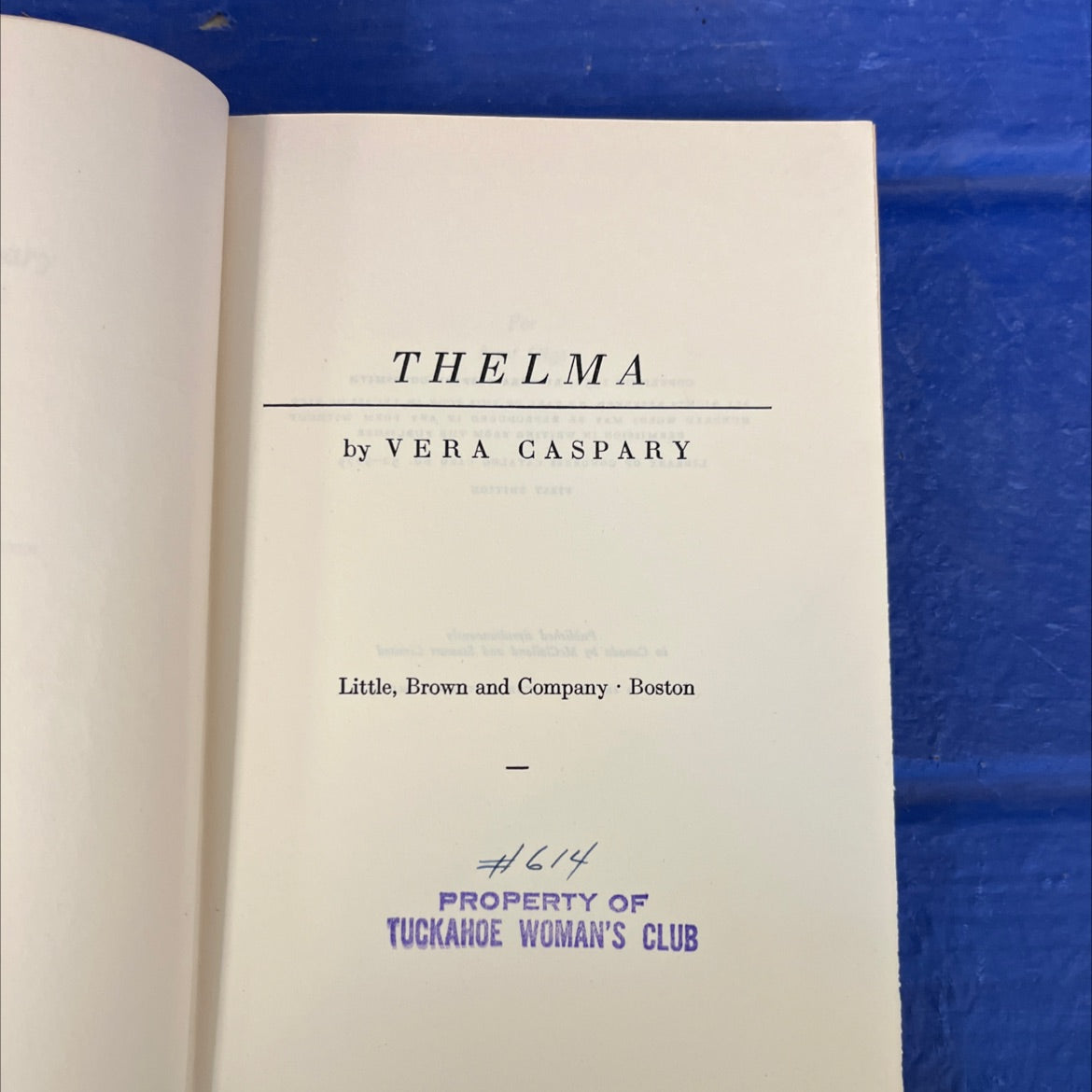 thelma book, by vera caspary, 1952 Hardcover image 2