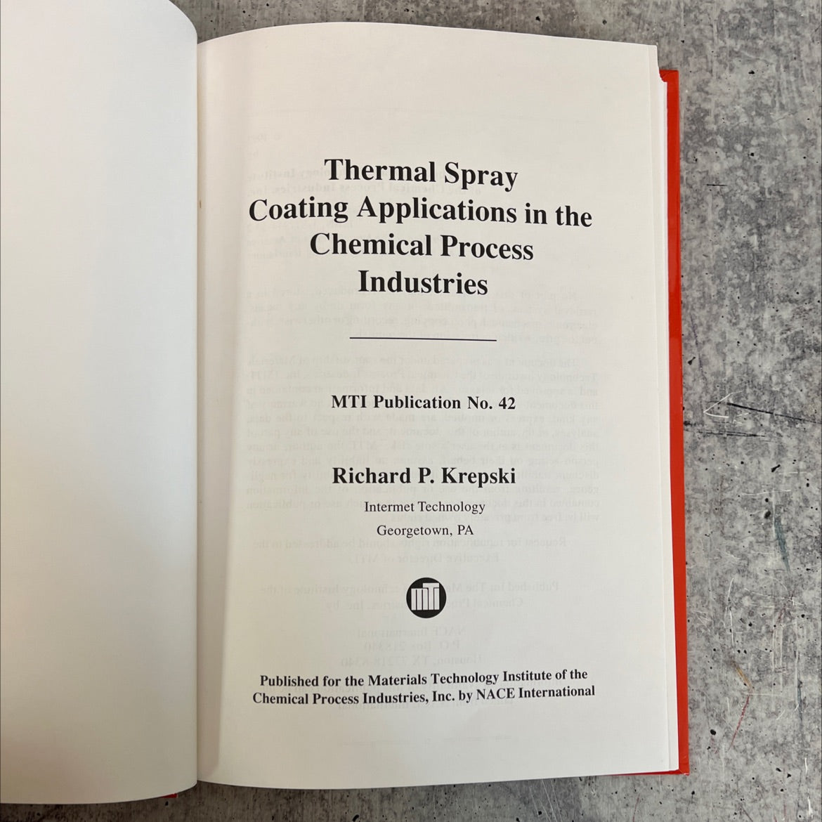 thermal spray coating applications in the chemical process industries book, by richard p. krepski, 1993 Hardcover image 2