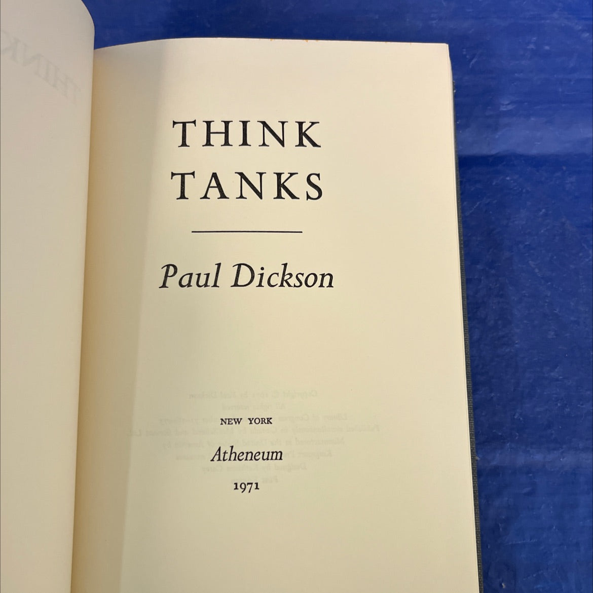 think tanks book, by Paul Dickson, 1971 Hardcover image 2