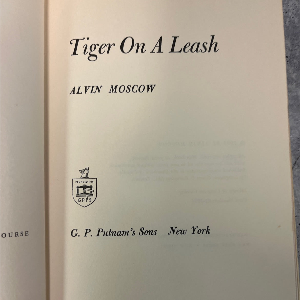 tiger on a leash book, by alvin moscow, 1961 Hardcover, Vintage image 2