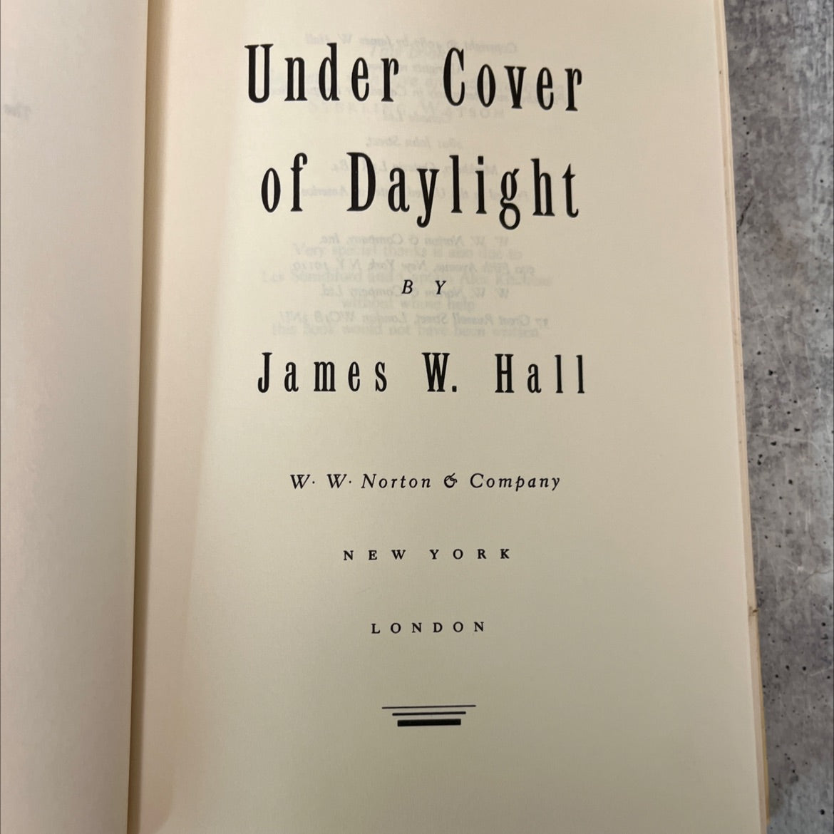 under cover of daylight book, by James W. Hall, 1987 Hardcover image 2