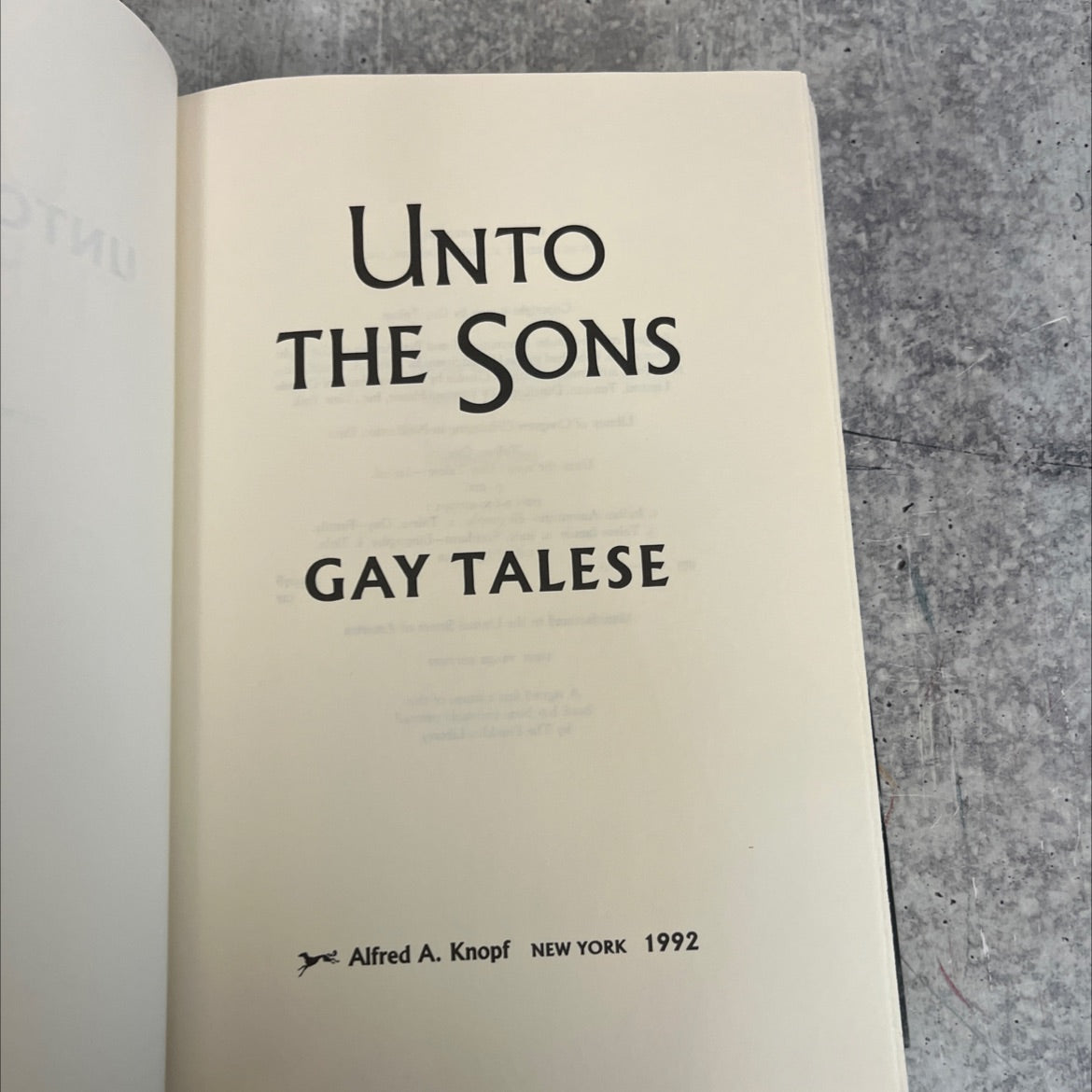 unto the sons book, by Gay Talese, 1992 Hardcover image 2