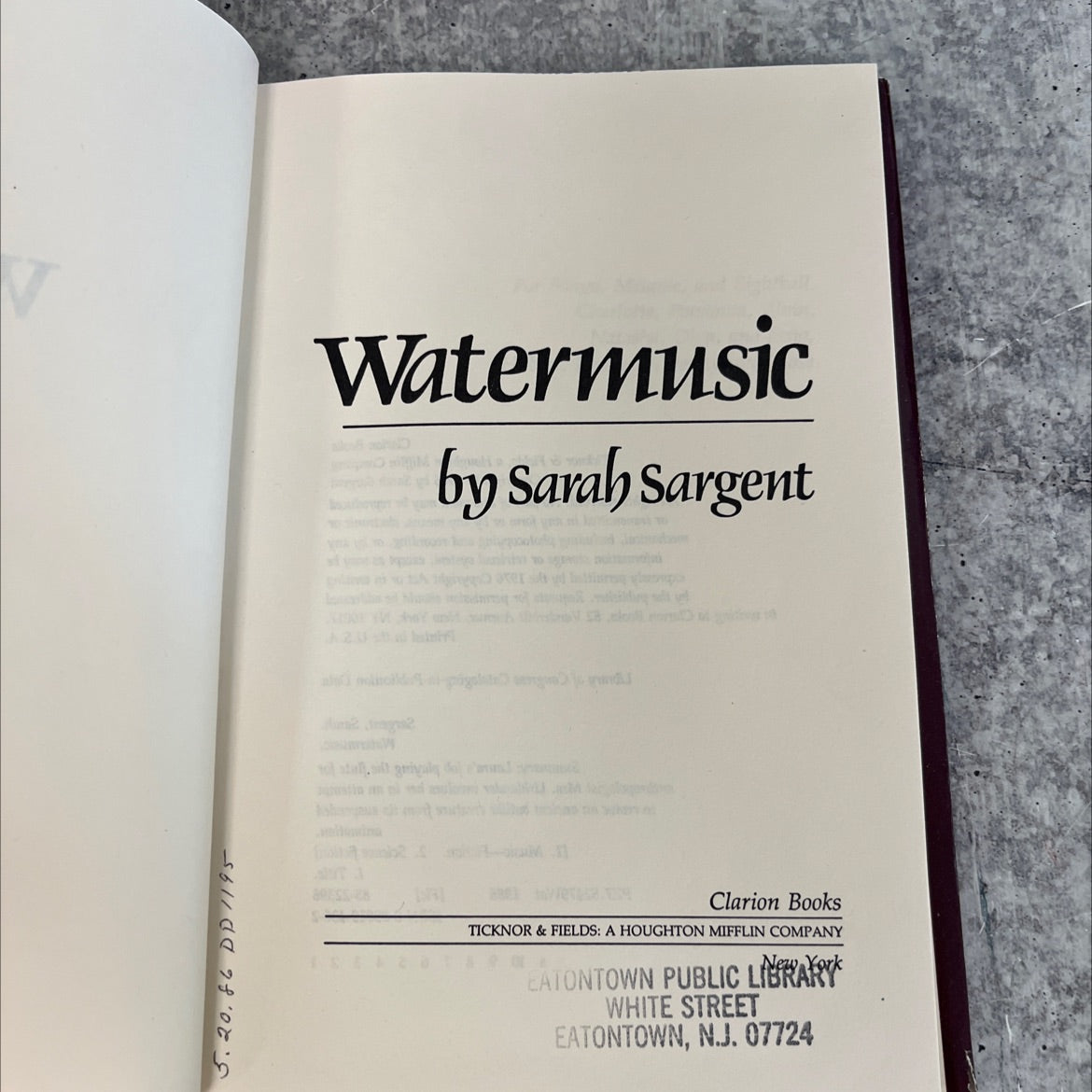 watermusic book, by sarah sargent, 1986 Hardcover image 2