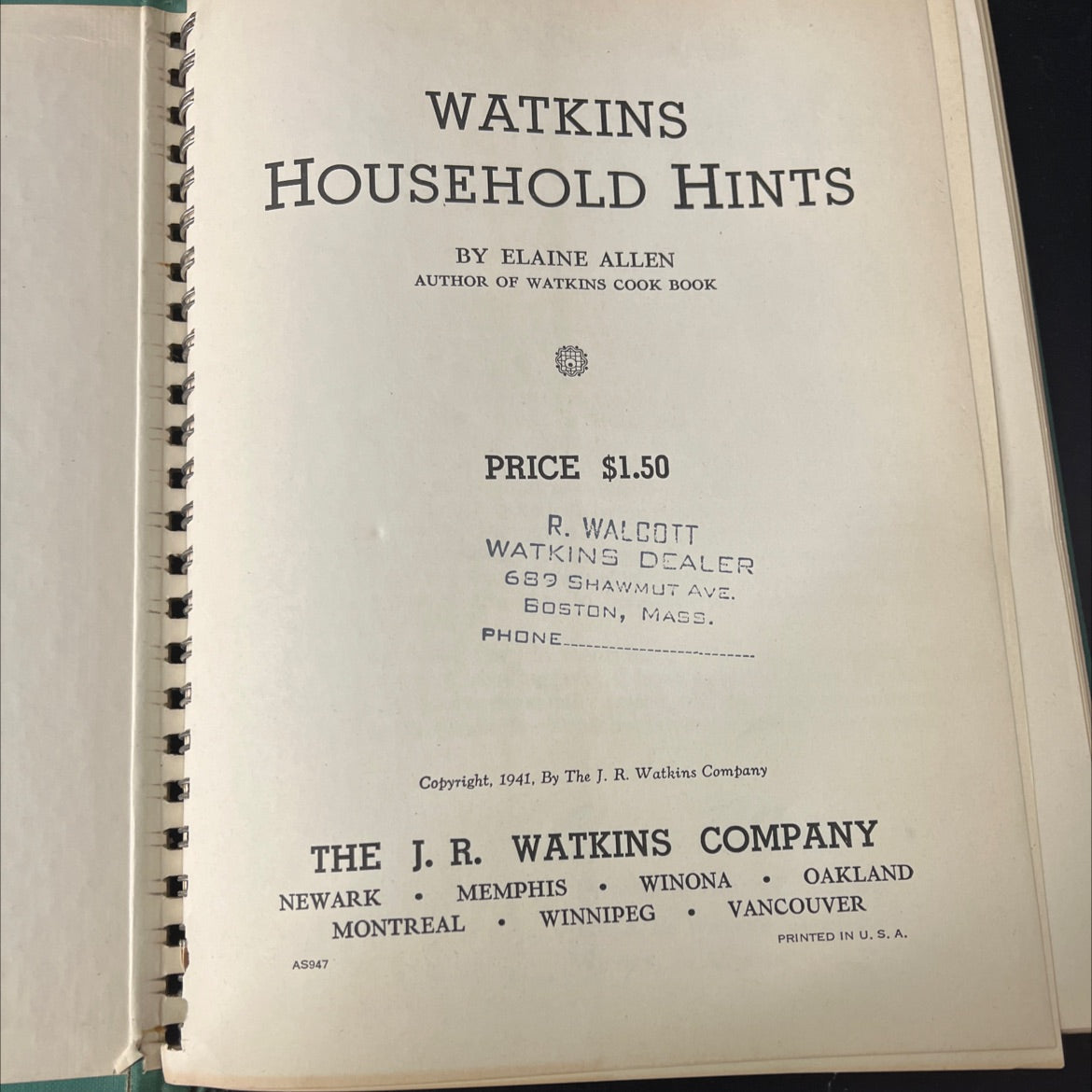 watkins household hints book, by elaine allen, 1941 Hardcover, Vintage image 3