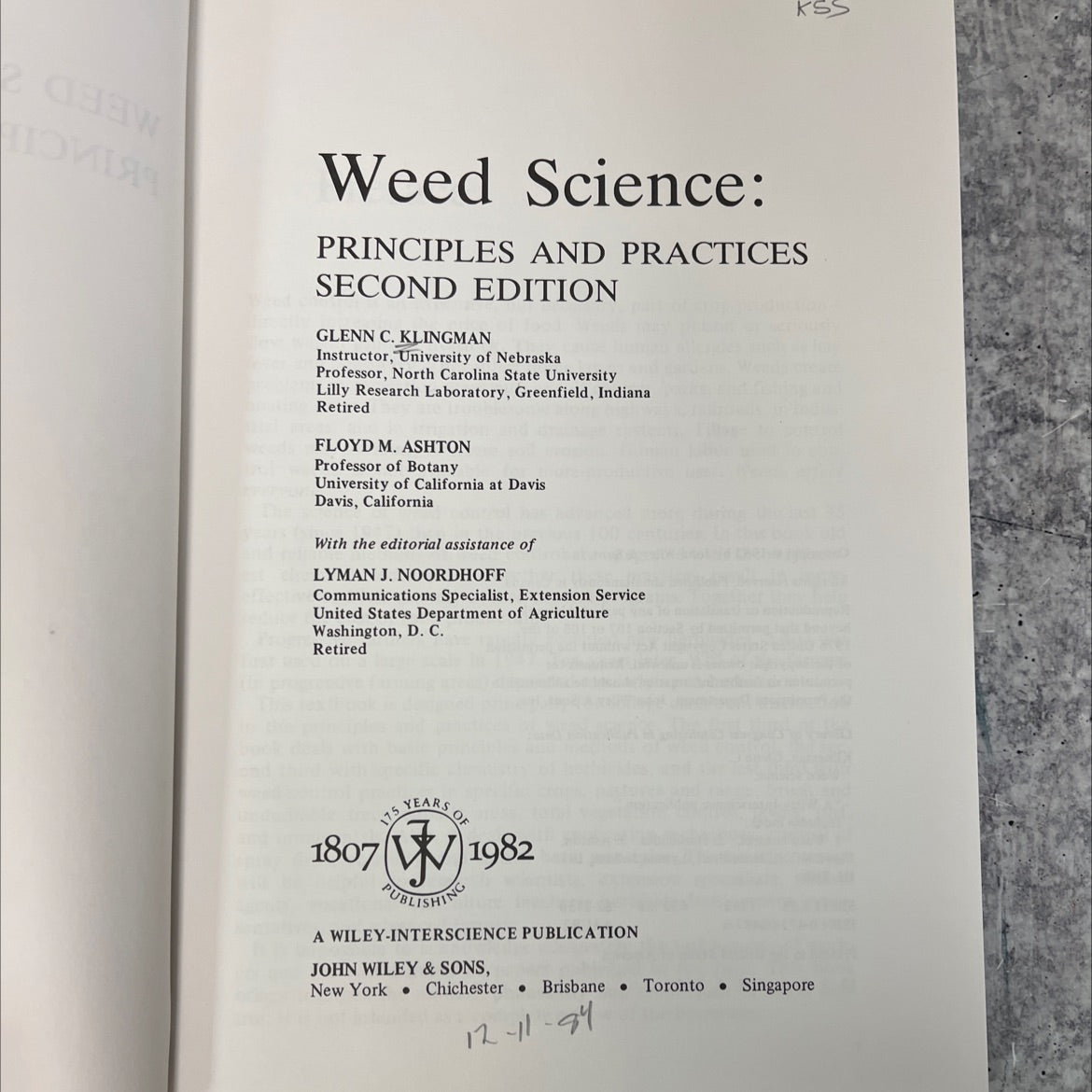 weed science: principles and practices second edition book, by glenn c. klingman, floyd m. ashton, 1982 Hardcover, image 2