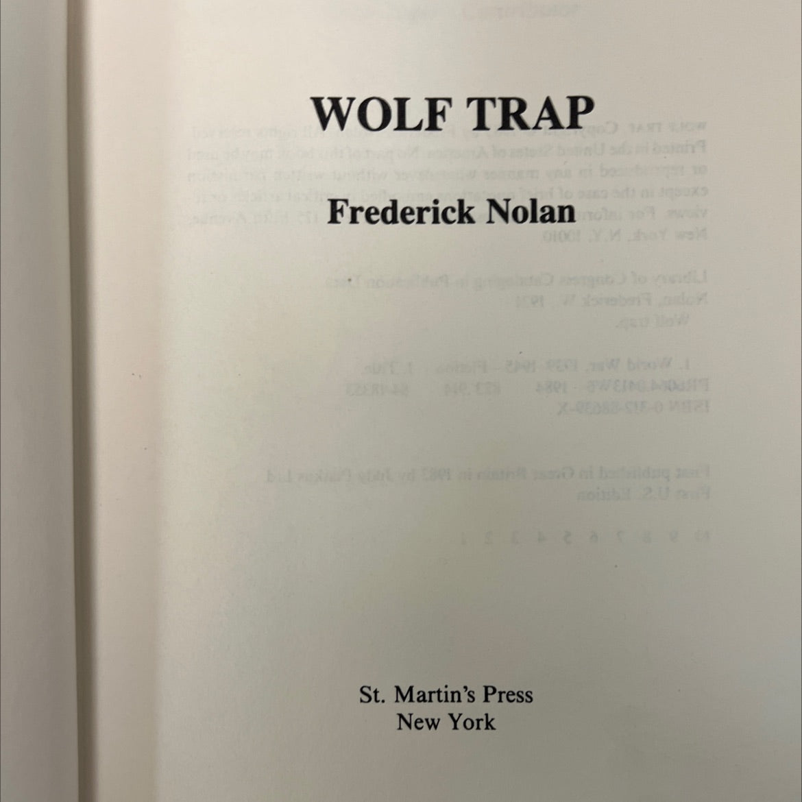 wolf trap book, by Frederick Nolan, 1983 Hardcover, First Edition, Vintage image 2