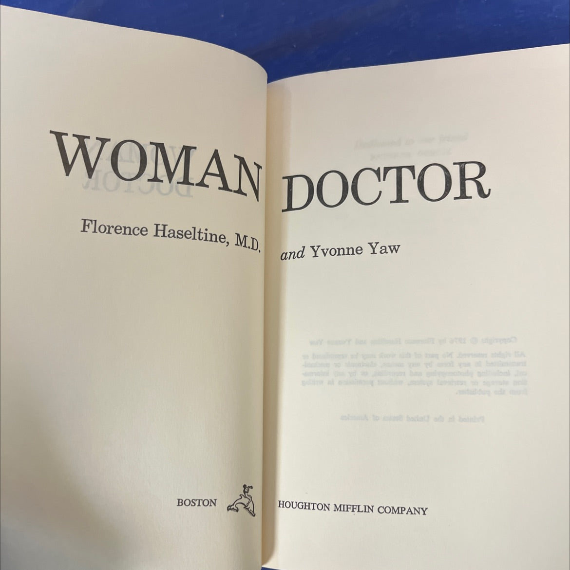 woman book, by Florence Haseltine, M.D. and Yvonne Yaw, 1976 Hardcover image 2