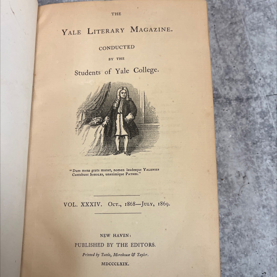 yale literary magazine book, by students of yale college, 1869 Leather, First Edition, Rare, Antique image 2