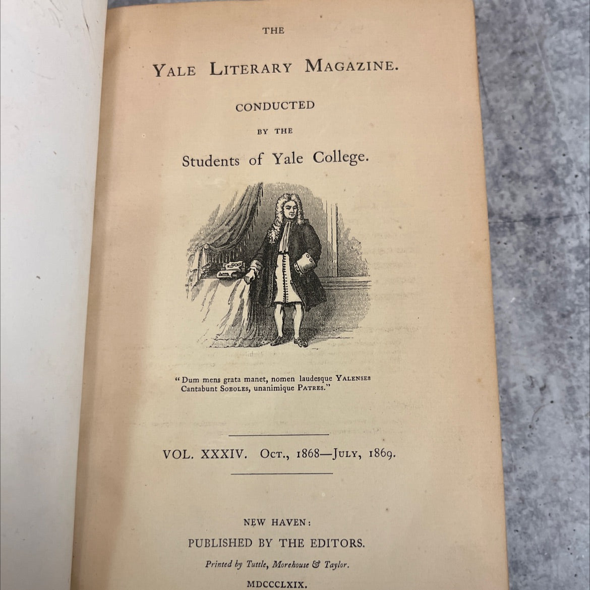 yale literary magazine book, by students of yale college, 1869 Leather, First Edition, Rare, Antique image 3